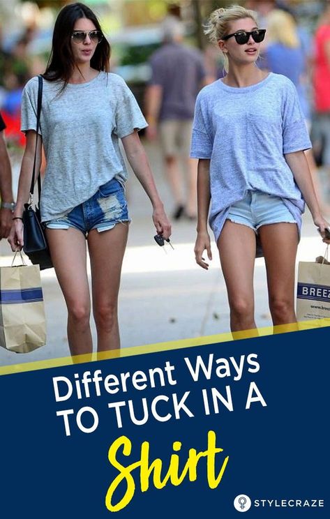 Front Tuck Shirt, Tucked In Shirt Outfit, Shirt Tucked Into Jeans, Applying Bronzer, Tuck In A Shirt, Oversize Tshirt Outfits, Clothes Hacks, Style Hacks, Shirt Hacks