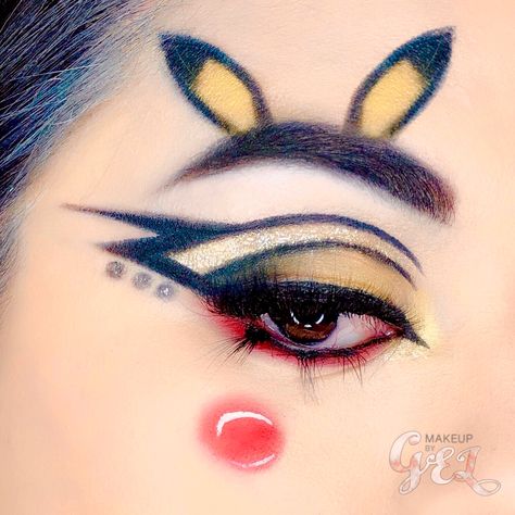 Video Game Inspired Makeup, Video Game Makeup, Snorlax Makeup, Pikachu Eye Makeup, Pokemon Eye Makeup, Pokemon Makeup Looks, Squirtle Makeup, Pikachu Makeup Ideas, Eevee Costume Makeup