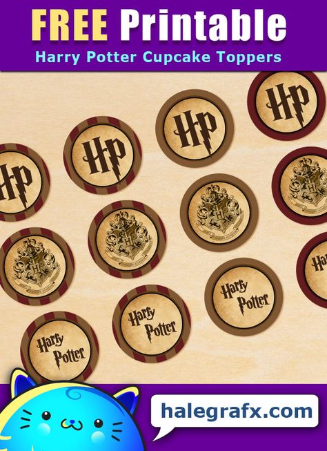 FREE Printable Harry Potter Cupcake Toppers Harry Potter Baby Birthday, Hunting Cupcakes, Harry Potter Craft Ideas, Free Printable Harry Potter, Harry Potter Themed Birthday Party, Harry Potter Cupcake Toppers, Harry Potter Projects, Harry Potter Themed Birthday, Harry Potter Cookies