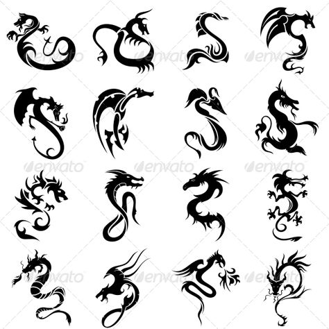 Tribal Dragon Tattoo Designs Vector Pack  #GraphicRiver         High quality vectors with smooth curves and sharp edges.  	 This vinyl ready tribal dragon vector tattoo clip art is ideal for screen, offset, digital and large format printing, These are also used for digital screens, routing, engraving, carving, stencils and embroidery etc.  	 - pack contains 16 tribal dragon vector designs - pack include version EPS, JPG     Created: 18May13 GraphicsFilesIncluded: JPGImage #VectorEPS Layered: No Dragon Henna, Black Dragon Tattoo, Celtic Dragon Tattoos, Dragons Tattoo, Molecule Tattoo, Small Dragon Tattoos, Tattoo Diy, Design Dragon, Dragon Tattoos