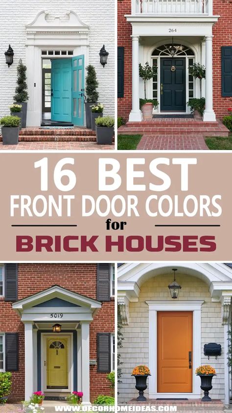 Front Door Colors For Orange Brick House, White Front Door Brick House, Brick House Door Color Ideas, Brick Front Door Colors, Color Shutters On Brick House, White Brick House Door Colors, Front Doors For Brick Homes, White Brick House Front Door Colors, Paint Front Door Brick House