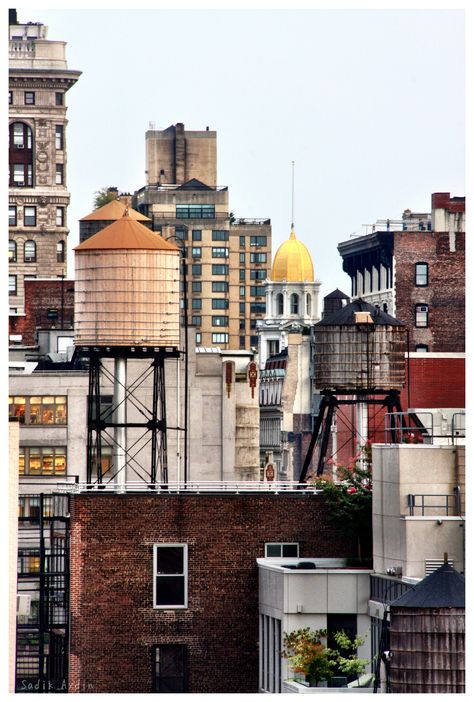 New York City Rooftop Water Tanks New York Reference Photo, Nyc Rooftop Aesthetic, Rooftops Aesthetic, Building Rooftop, New York City Rooftop, City Reference, Rooftop City, New York Rooftop, City Rooftop