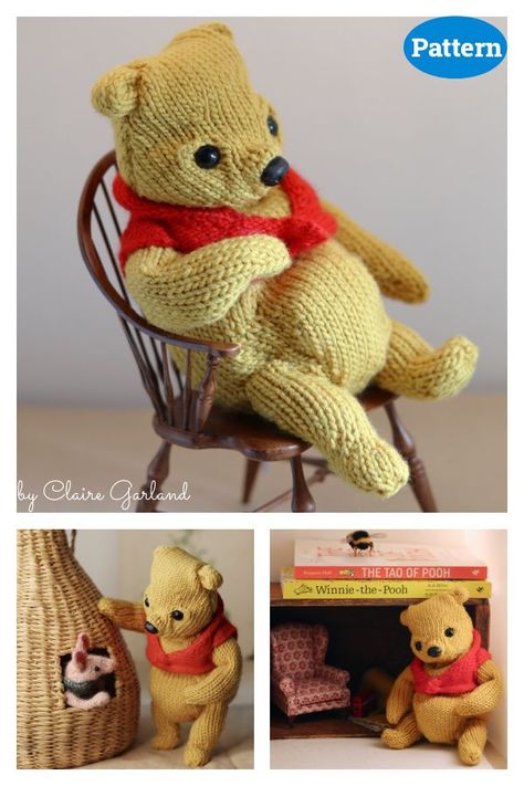 Honey Bear Knitting Pattern Winnie The Pooh Knitting Patterns Free, Winnie The Pooh Knitting Patterns, Knit Teddy Bear Pattern Free, Winnie The Pooh Knitting, Bear Knitting Pattern, Teddy Bear Patterns Free, Teddy Bear Knitting Pattern, Knitted Stuffed Animals, Bear Patterns Free