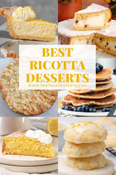 6 different types of ricotta desserts. Ricotta Cupcake Recipes, Easy Ricotta Dessert, Ways To Use Ricotta Cheese, Ricotta Dessert Recipes, Ricotta Desserts, Ricotta Cheese Desserts, Fresh Raspberry Recipes, Recipes Using Ricotta Cheese, Ricotta Recipes Dessert