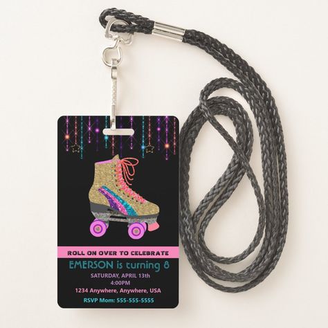 Adult Roller Skating Party, Roller Skating Party Ideas, Roller Rink Birthday Party, Roller Skating Party Favors, Roller Rink Birthday, Ideas Sleepover, Black Roller Skates, Skate Invitations, Vip Pass Invitation