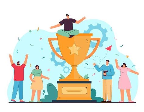 Free Vector | Gold trophy prize cup on podium illustration Happy Employees, Celebrating Success, Sketch Icon, Team Success, Recognition Awards, Event Poster Design, Website Illustration, Adorable Kitten, Gold Cup