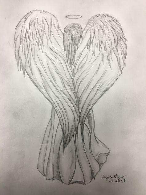 Angel Hair Drawing, Angel From Behind Drawing, Drawing An Angel, Angel Wings Drawing Sketches, Angel With Wings Drawing, Angel Drawing Beautiful Pencil, Angel Drawing Sketches Easy, Drawing Of Angel Wings, Heaven Drawing Sketch