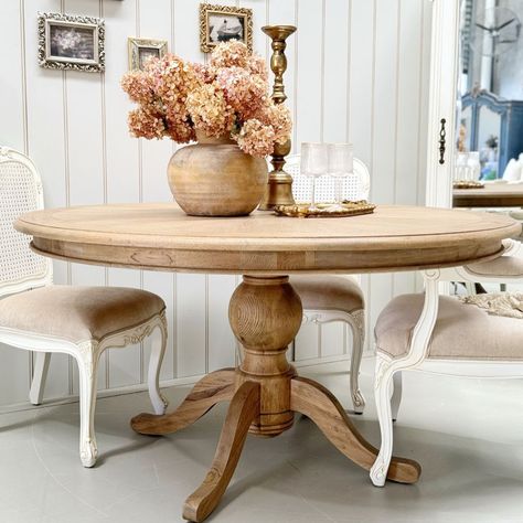 Embrace Rustic Chateau Elegance on Sale! This elegant round dining table beautifully combines the rustic allure of old-world aesthetics with the sophistication of French design. It’s an ideal choice for making a bold statement in your dining room. The substantial, artfully sculpted pedestal base not only infuses your space with instant style but also imparts a sense of spaciousness to your home.⁠ #homestyling #homedecor #frenchcountrystyle #australianinteriordesign #homeaesthetics #sydneyaus... Rustic Chateau, Rustic Round Dining Table, French Provincial Furniture, Australian Interior Design, Dining Room Set, French Country Style, Round Dining, French Design, Round Dining Table