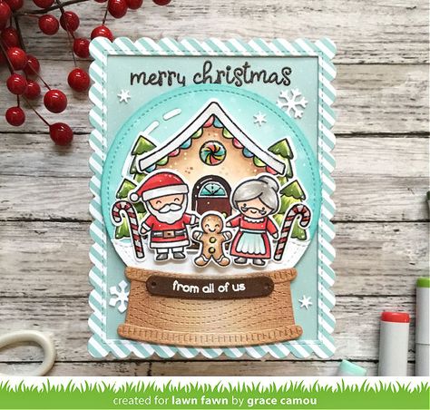 Lawn Fawn Intro: Magic Iris Snow Globe Add-On - Lawn Fawn Lawn Fawn Sweet Christmas, Lawn Fawn Christmas Cards, Lawn Fawn Magic Iris, Winter Snow Globe, Gingerbread Cards, Lawn Fawn Blog, Card Magic, Lawn Fawn Stamps, Lawn Fawn Cards