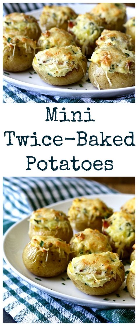 These Mini Twice-Baked Potato Appetizers are are pretty much "comfort food meets the cocktail hour." Mini Stuffed Potatoes, Cookout Finger Foods, Twice Baked Potato, Christmas Luncheon, Potato Appetizers, Delicious Sides, Mini Potatoes, Black Garter, Appetizer Ideas