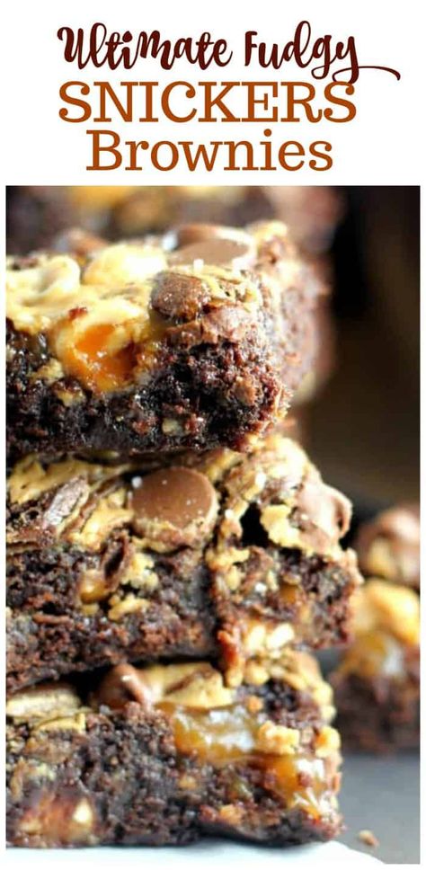 Ultimate Fudgy Snickers Brownies {Pure Indulgence!} Snicker Brownies Recipe, Snickers Brownies Recipe, Snickers Dessert Recipes, Snickers Desserts, Brownie Snickers, Outrageous Desserts, Beginner Baking, Snickers Brownies, Snickers Dessert