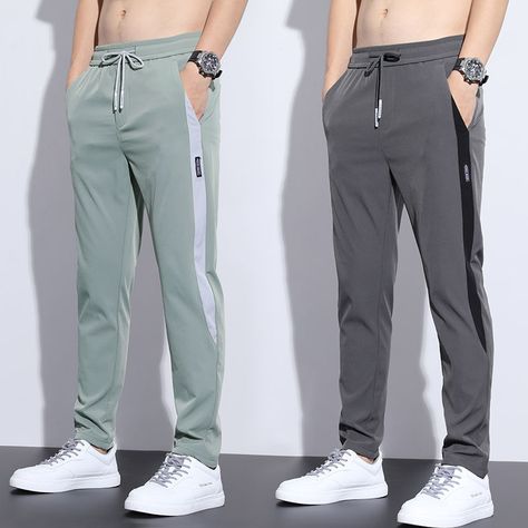 Mens Joggers Outfit, Sports Trousers Men, Gray Solid Color, Sports Track Pants, Track Pants Outfit, Men Sweatpants, Sports Wear Fashion, Track Pants Mens, Casual Summer Pants