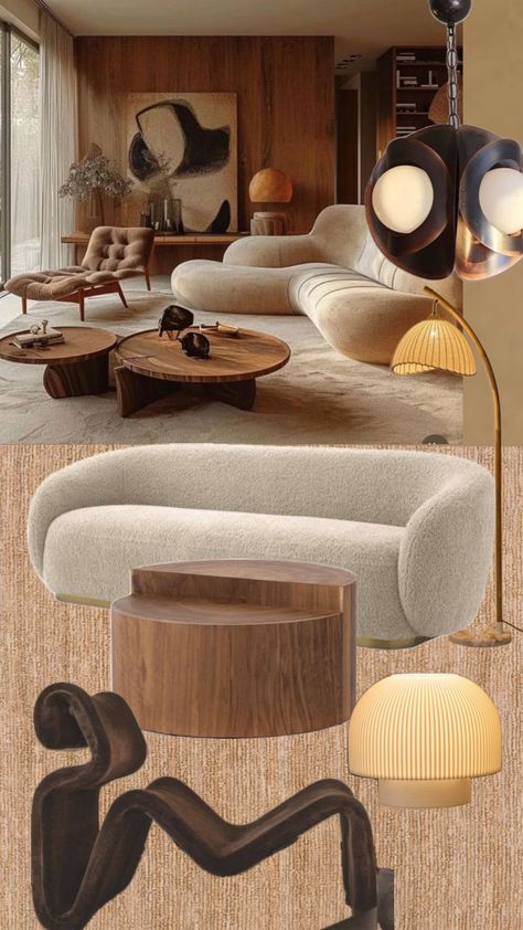 Multipurpose Room Design Ideas, Aritzia Store Interior, Organic Home Decor Natural, Earthy Living Room Ideas Earth Tones, Consultation Room Design, 60s Home Aesthetic, Soft Interior Design, Furniture Mood Board, Furniture Collage