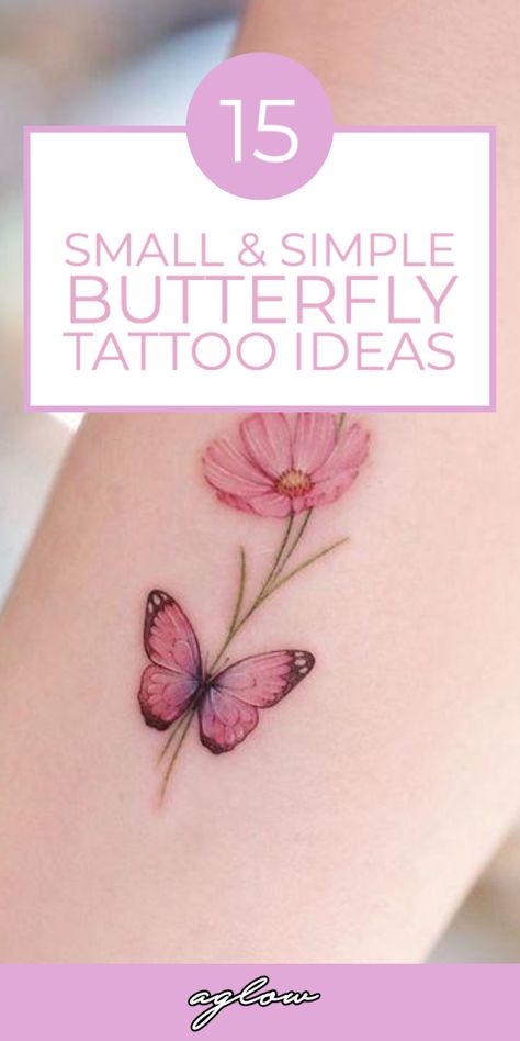 Butterfly tattoos are beautiful, trendy, and look best when they are dainty and simple. Black and white or coloured, discover 15 Small & Simple Butterfly Tattoo Ideas. Small Simple Butterfly Tattoo, Butterfly Tattoo Leg, Dainty Tattoos For Women, White Butterfly Tattoo, Black And White Flower Tattoo, Colorful Flower Tattoo, Honey Bee Tattoo, Colorful Butterfly Tattoo, Butterfly With Flowers Tattoo