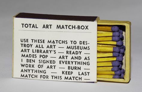 Ben Vautier. Total Art Matchbox from Flux Year Box 2. c.1968, Fluxus Edition Fluxus Art, Fluxus Movement, Text Based Art, Neo Dada, Harvard Art Museum, Visual Poetry, Sculpture Installation, Mail Art, Art Movement