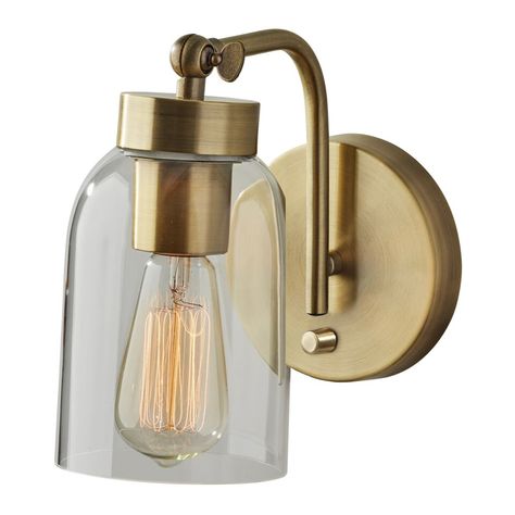 Bristol Antique Brass and Glass Wall Sconce - World Market Brass Wall Lamp, Vintage Edison Bulbs, Brass Table Lamps, Antique Lighting, Edison Bulb, Glass Domes, Joss And Main, Hand Blown Glass, Glass Wall