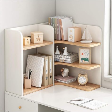 Bookcase Office, Simple Bookcase, Desk Simple, Desktop Bookshelf, Office Desk Storage, Living Room Furniture Styles, Bookcase Desk, Corner Bookshelves, Small Bookcase