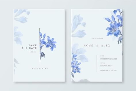 Wedding Card Flower Design, Wedding Watercolor Invitations, Blue Flower Invitation, Elegant Invitation Card, Wedding Invitation Layout, Elegant Invitation Design, Watercolor Flower Invitation, Wedding Invitations Watercolor, Wedding Invitation Watercolor