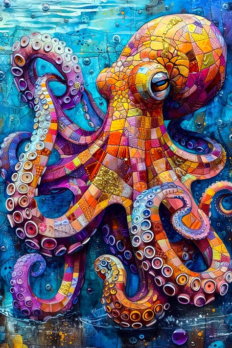 Octopus Painting, Aquatic Creatures, Octopus Art, Painting Nature, Unusual Art, Hur Man Målar, Arte Animal, Feb 7, Wild Animals