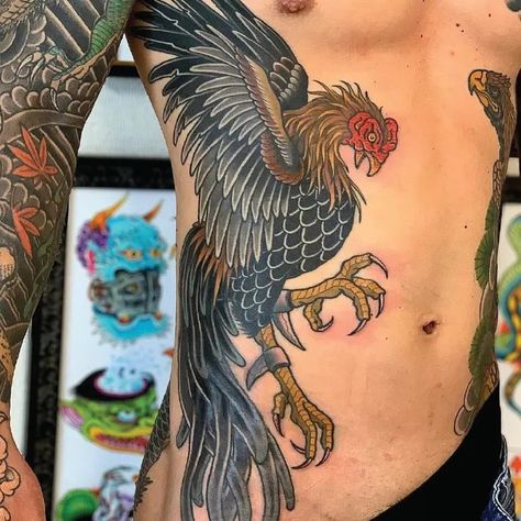 Japanese Traditional Gamefowl Color Animal Tattoo Idea & Design on Rib Japanese Gamefowl Tattoo Done By Gamefowl Tattoo, Japanese Rib Tattoo, Color Animal Tattoo, Tattoo Ribs, Idea Design, Art Tattoos, Rib Tattoo, Japanese Tattoo, Tattoo Idea