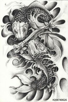 Koi Fish And Dragon Tattoo, Tatto Koi, Waterfall Tattoo, Koi Dragon Tattoo, Tattoo Perna, Koi Tattoo Sleeve, Skull Tattoo Flowers, Samurai Warrior Tattoo, Japanese Myth