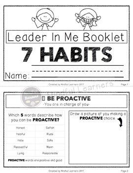 7 Habits: Leader In Me Booklet- Primary 7 Habits Activities, Habit 1, Student Leadership, 7th Grade Ela, Seven Habits, Highly Effective People, Leader In Me, Classroom Labels, Instructional Coaching