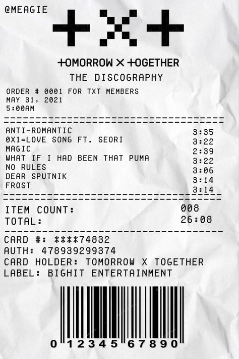 TXT KPOP EDIT Love Receipt, New Jeans Receipt Kpop, Skz Receipt, Enhypen Receipt, Txt Receipt, Txt Phone Case Ideas, Txt Reciepts, Kpop Receipt, Twice Receipt