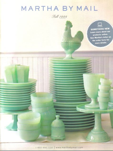 MARTHA MOMENTS: Remembering: Martha by Mail (Catalog For Living) Green Dishes, Green Milk Glass, Jadite Green, Vintage Kitchenware, Love Vintage, Vintage Dishes, The Design Files, Fire King, Vintage Glassware