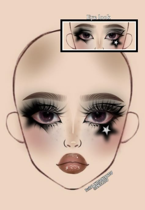 Goth Makeup Ideas Drawing, Makeup Looks Drawing, Makeup Ideas Drawing, Crazy Makeup Ideas, Makeup Charts, Funky Makeup, Punk Makeup, Makeup Drawing, Cute Eye Makeup