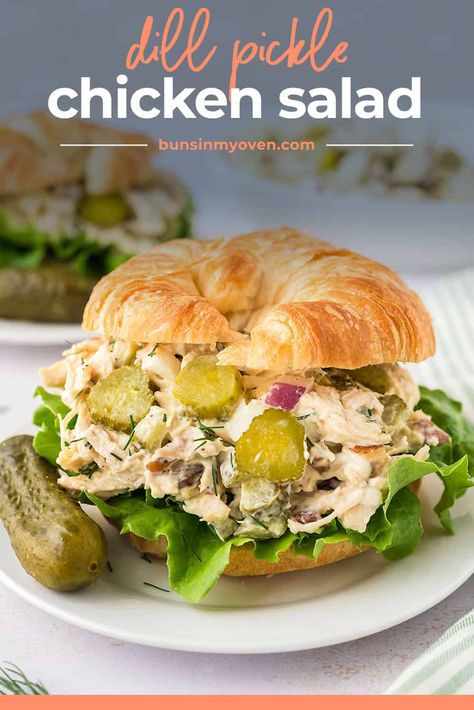 Chicken salad with pickles is nothing new, but our Dill Pickle Chicken Salad takes it to the next level with the perfect combination of flavors and textures all in a creamy, tangy dressing. No shortage of pickles in this one! Chicken With Grapes, Classic Chicken Salad Sandwich, Fruit Kabob, The Best Chicken Salad, Chicken Salad Croissant, Classic Chicken Salad, Best Chicken Salad, Best Chicken Salad Recipe, Food Sandwiches