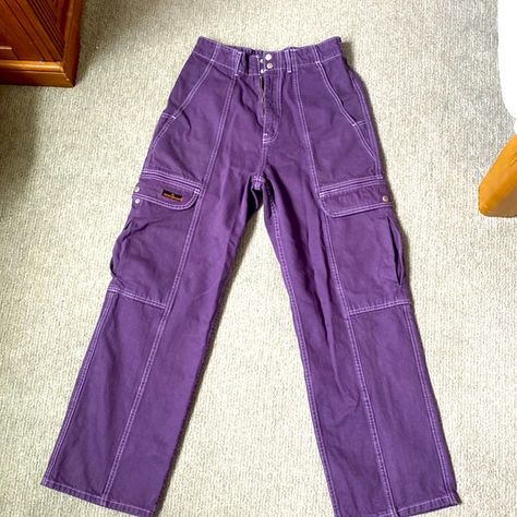 WOMENS PURPLE CARGOS Purple Courderoy Pants, Baggy Purple Pants, Esmerelda Disneybound, Pop Punk Outfits, Y2k Fashion Pink, Whimsi Goth, Color Photoshoot, Purple Cargo Pants, Pants Png