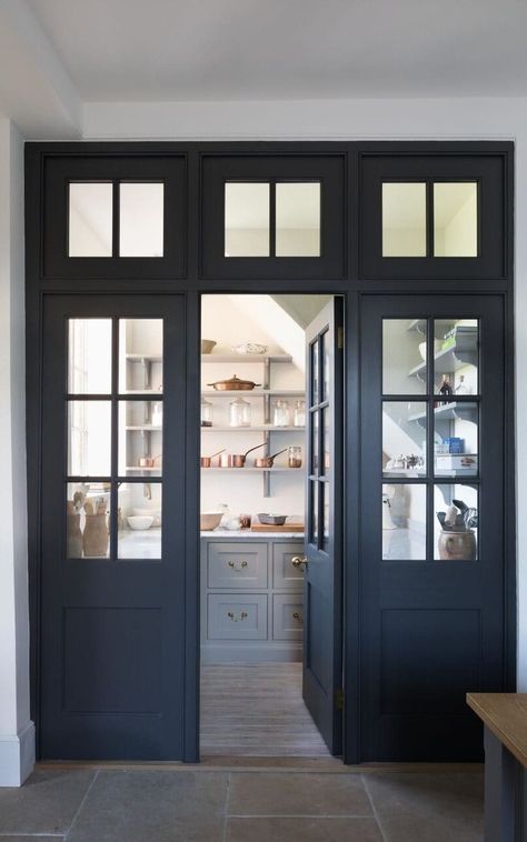 Pantry Lighting, Humphrey Munson, Pantry Room, Butler Pantry, Butler's Pantry, Handmade Kitchens, Pantry Design, Black Doors, Remodel Bedroom