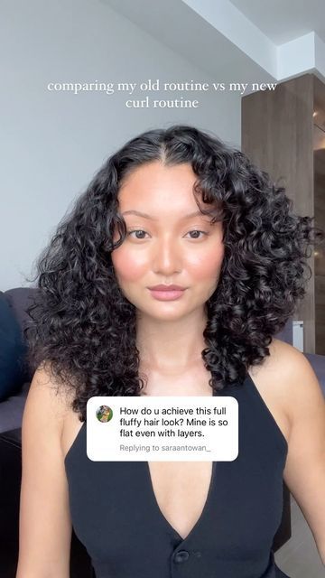 rachel 🦙 on Instagram: "how I get fluffy curls (that are also defined) 👀 i’ve been testing out different routines and product combinations for years so it’s nice to see how much of a difference a new routine can make 😅 for reference, I have fine texture, lower density and high porosity hair, so sometimes even my ‘new’ routine is not a preferred routine for someone who has the same hair characteristics as me. some curlies who have fine low density may prefer just glazing and scrunching, or even no brush styling at all. which is why I’ll always keep testing out different routines so that you can have a variety and see how it turns out on my hair. I also try to avoid phrasing my routines as one-size fits all technique / ‘routine you NEED to try’ as what may work for me may not work for you Curly Hair Routine For Fine Hair, Haircuts For Low Density Curly Hair, Curly Hair Routine No Products, Low Porosity Curly Hair Routine, Fine Curly Hair Routine, Low Density Curly Hair Cuts, Fine Curly Hair Products, Low Density Curly Hair, High Porosity Curly Hair