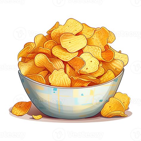 Crunchy and delicious fried potato chips clipart. Cartoon illustration of tasty fast food snack. Generative AI Chips Cartoon, Recipe Painting, Chips Illustration, Fried Potato Chips, Logo Design Elements, Presentation Ideas For School, Fried Potato, Potato Snacks, Anime Rpg