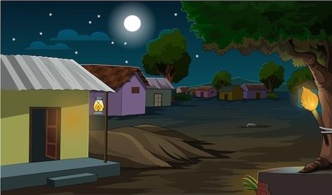 Vector 2d village night scene | Premium Vector #Freepik #vector #winter-village Cartoon House Background Night, Cartoon Baground Village, Cartoon Night Background, Cartoon Village Video, Village Cartoon Background Hd, Cartoon House Animation, Cartoon Village Background, Cartoon Background Hd, Village Animation