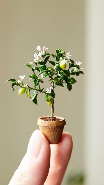 Mini Lemon Tree, Mini Plants Diy, Lemon Crafts, Doll Garden, Dollhouse Miniature Tutorials, Diy Doll Miniatures, Paper Plants, Doll House Crafts, Dollhouse Miniatures Diy