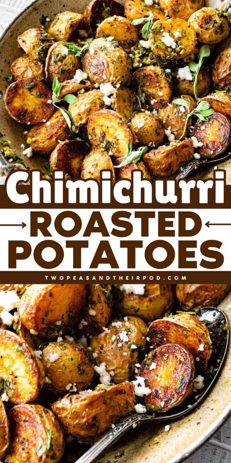 Here's a kid-friendly Easter side dish to try! These Chimichurri Roasted Potatoes are crispy roasted potatoes tossed in herbaceous chimichurri sauce. Pin this delicious Easter side dish for a crowd! Side Dish For A Crowd, Dish For A Crowd, Easter Side Dishes Recipes, Crispy Roasted Potatoes, Thanksgiving Side Dishes Healthy, Easy Vegetable Side Dishes, Easter Side Dishes, Easy Potato Recipes, Thanksgiving Dinner Recipes