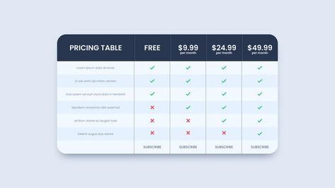 Web pricing table design for business | Premium Vector #Freepik #vector #banner #business #table #website Website Table Design, Table Graphic Design, Pricing Table Design, Dashboard Design Template, Website Elements, Ads Agency, Blue Website, Table Template, Travel Project