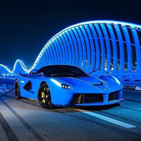 FERRARI | LAFERRARI on Instagram: “Here you can see a Blue LaFerrari on a blue illuminated bridge 🌉💙😍 - Tag your Friends - - Follow @laferrari_club - #supercarlifestyle…” Mustang Gt500, Ferrari F12, Ferrari Laferrari, Lamborghini Veneno, Ferrari Car, Blue Car, Lamborghini Gallardo, Car Photography, Lamborghini Aventador