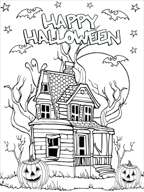 31 Halloween Coloring Pages For Kids That Are Totally Free! Halloween Coloring Pictures, Halloween Coloring Pages Printable, Free Halloween Coloring Pages, Halloween Coloring Sheets, Casa Halloween, Halloween Kunst, House Colouring Pages, Pumpkin Coloring Pages, Halloween Coloring Book