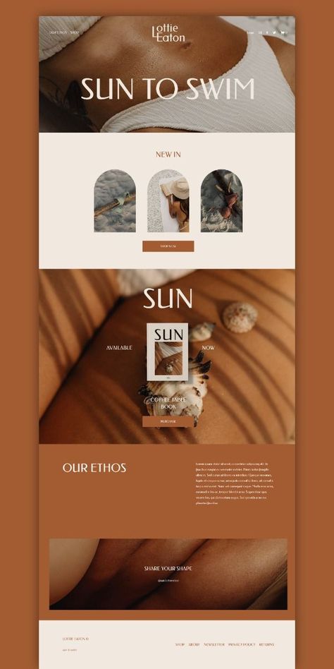 #Swimwear_Website_Design #Swimwear_Website #Website_Launch_Idea #Swimwear_Design Website Design Shopping, Brand Site Design, Beautiful Email Design, Tattoo Studio Website Design, Female Website Design, Swimwear Website Design, Beige Website Design, Earth Tone Website Design, Wellness Coach Website