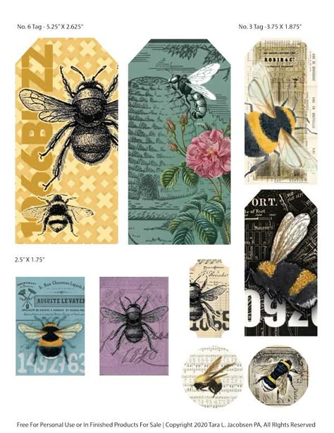 Bee Tags, Bee Printables, Honey Bee Decor, Printable Collage Sheet, Free Vintage Printables, Free Printable Art, Bee Crafts, Bee Decor, Vintage Junk Journal