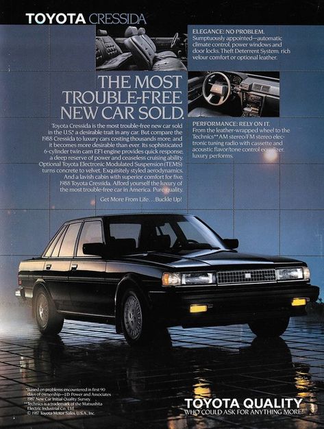 1988 Toyota Cressida (USA) | Michael | Flickr Toyota Cressida, Japanese Ads, Cars Brand, Toyota Crown, Retro Ads, Car Advertising, Car Magazine, Classy Cars, Toyota Cars