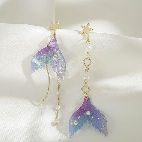 Amazon.com: Mermaid Earrings Mermaid Tail Earrings for Women, Mermaid Dangle Drop Earrings Fish Tail Dangly Earrings, Pearl Resin Hypoallergenic Earrings, Mermaid Jewelry Gifts for Women Girls (Purple) (Purple): Clothing, Shoes & Jewelry Mermaidcore Aesthetic Jewelry, Mermaid Jewelry Aesthetic, Mermaid Tail Earrings, Summer Court, Fantasy Crown, Purple Clothing, Pearl Resin, Mermaid Tears, Mermaid Earrings