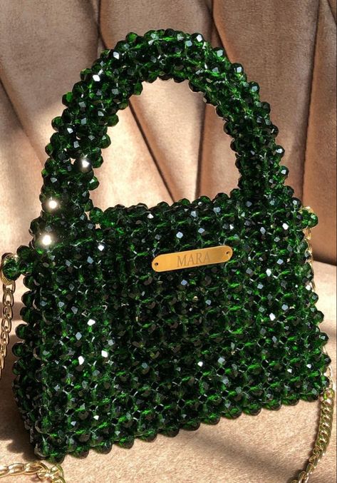 Green Beaded Shoulder Bag For Daily Use, Green Beaded Bag For Summer, Cheap Green Beaded Shoulder Bag, Green Beaded Rectangular Bag, Luxury Green Beaded Bags, Prom Bag, Crochet Hand Bags, Bags For Ladies, Hand Beaded Bag