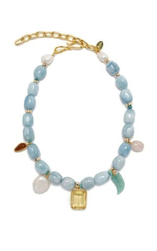 Lizzie Fortunato Necklace, Bone Bead Necklace, Candy Necklaces, Lizzie Fortunato, Aquamarine Beads, Lemon Quartz, Jewelry Inspo, Designer Jewelry, Moda Operandi