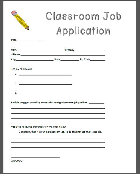 Quick and easy classroom job application. Classroom Job Application, Classroom Job, 4th Grade Classroom, Classroom Jobs, Middle School Classroom, Future Classroom, 7 Habits, Teaching Classroom, Job Application