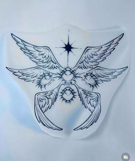 Envy Tattoo Design, Sternum Angel Tattoo, 4 Point Star Tattoo, Seraphim Drawing, Real Angel Tattoo, 1 Inch Tattoos, Seraphim Tattoo Design, Seraphim Angel Tattoo, Seraphim Tattoo