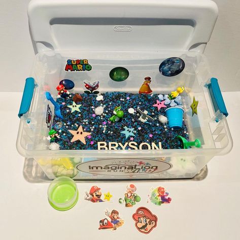 April Miskie on Instagram: “SUPER MARIO GALAXYYYYYY! This Super Mario Galaxy bin was a custom bin created for a BIG Super Mario fan! He Loves Super Mario Galaxy, so…” Super Mario Galaxy, Sensory Bins, Nintendo Consoles, Super Mario, Instagram Accounts, Gaming Products, Mario, Fan, Instagram