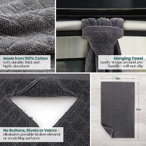 Amazon.com: Grey Hand Towels with Hanging Loops - Gray Kitchen Towels, Hanging Kitchen Towels with Hanging Loop, Grey Dish Towels with Loops for Hanging, Oven Towel Loop Without Buttons or Snaps : Home & Kitchen Towel Hanging Ideas, Kitchen Towels Hanging, Hanging Kitchen Towels, Gray Kitchen, Gray Towels, Hanging Towels, Kitchen Towel Set, Drying Towels, Gift Bows